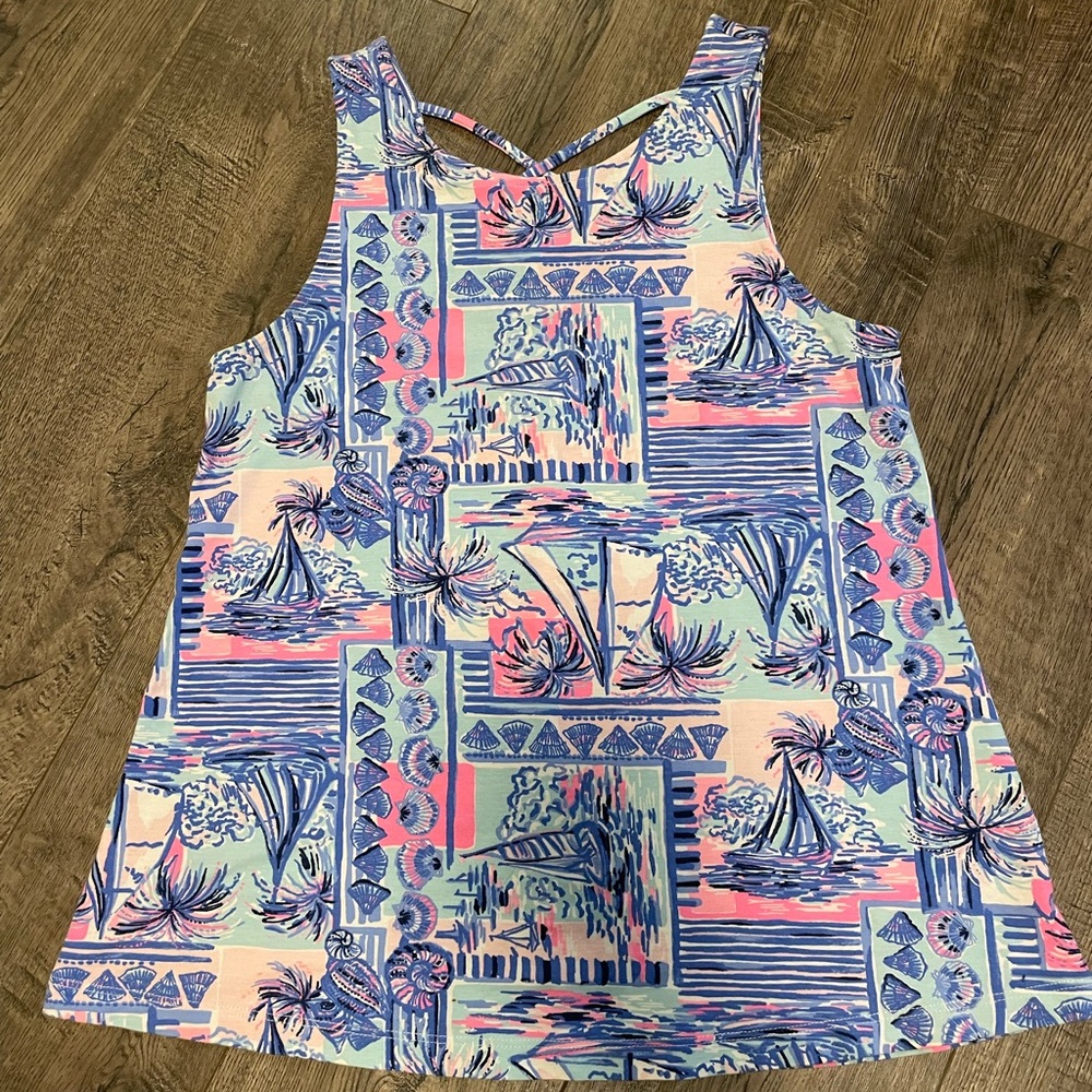 Lilly pulitzer xxs Kristen tank top whisper blue yea buoy Euc